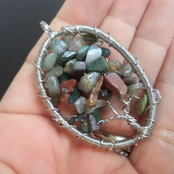 Natural Gemstone Reiki Chakra Chip Beads Tree of Life Healing Pendant Only - Picture 2 of 2